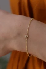 14k Gold Star of David Bracelet, Pavé Charm, Minimalist Judaica - Görsel 5