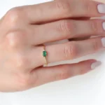 Gold Emerald Cut Ring, Minimalist Gemstone Solitaire Band