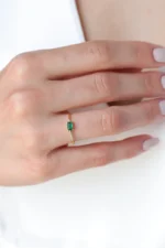 Gold Emerald Cut Ring, Minimalist Gemstone Solitaire Band