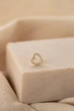14k Gold Open Heart Stud Earring, Pavé CZ, Minimalist Love Jewelry - Görsel 2