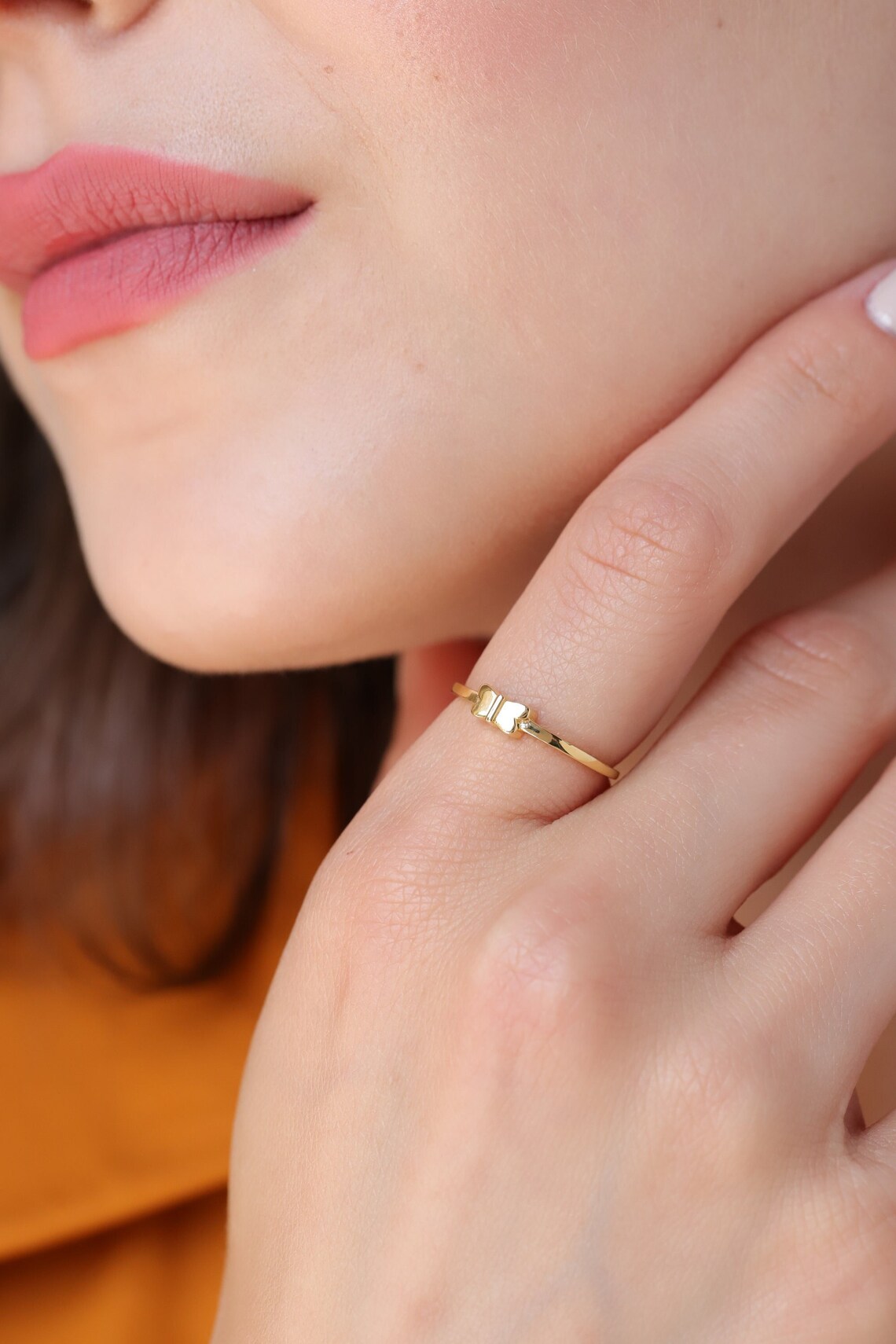 il_1140xN.6243011392_3gkr 14k Gold Butterfly Ring: Minimalist Stacking Ring, Elegant Gift - Görsel 1