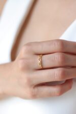 10k 14k Gold Heart Band Ring, Dainty Stacking Ring