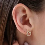 14k Gold Open Heart Stud Earring, Pavé CZ, Minimalist Love Jewelry