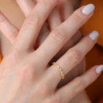 Gold Cubic Zircon Diamond Eternity Band Ring, Marquise & Round Milgrain Design