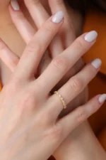 Gold Cubic Zircon Diamond Eternity Band Ring, Marquise & Round Milgrain Design