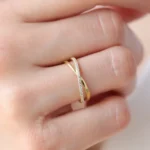 14k Gold Criss Cross Diamond Ring, Modern Stacking Band