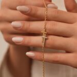 Gold Double Cross Bracelet, CZ Faith Jewelry - Görsel 6
