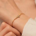 Gold Double Cross Bracelet, CZ Faith Jewelry - Görsel 4