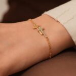 Gold Double Cross Bracelet, CZ Faith Jewelry - Görsel 2