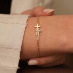 Gold Double Cross Bracelet, CZ Faith Jewelry
