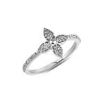 Gold Diamond Flower Ring, Pavé Band, Love Symbol Gift - Görsel 7