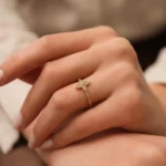 Gold Diamond Flower Ring, Pavé Band, Love Symbol Gift - Görsel 4