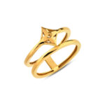 10k 14k Gold Double Band Ring, Geometric Star Design - Görsel 3