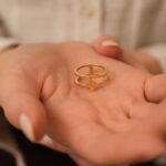 10k 14k Gold Double Band Ring, Geometric Star Design - Görsel 4