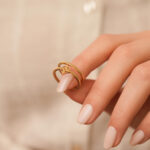 10k 14k Gold Double Band Ring, Geometric Star Design - Görsel 2