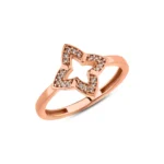 14k Gold Diamond Star Ring, Openwork Pavé Floral Jewelry - Görsel 5