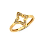 14k Gold Diamond Star Ring, Openwork Pavé Floral Jewelry - Görsel 3
