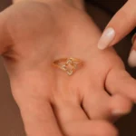 14k Gold Diamond Star Ring, Openwork Pavé Floral Jewelry - Görsel 2