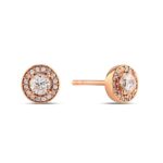 14k Gold Halo CZ Stud Earrings, Elegant Bridal Jewelry - Görsel 5