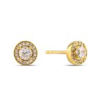 14k Gold Halo CZ Stud Earrings, Elegant Bridal Jewelry - Görsel 3