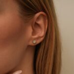 14k Gold Halo CZ Stud Earrings, Elegant Bridal Jewelry - Görsel 2