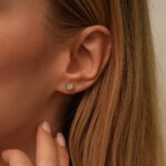 14k Gold Halo CZ Stud Earrings, Elegant Bridal Jewelry - Görsel 6
