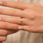 14k Gold Baguette Diamond Ring, Minimalist Stacking Band