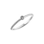 14k Gold Bezel Solitaire Diamond Ring, Pavé Band Stacking Ring - Görsel 7