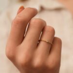 14k Gold Bezel Solitaire Diamond Ring, Pavé Band Stacking Ring - Görsel 2