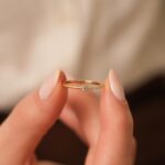 14k Gold Bezel Solitaire Diamond Ring, Pavé Band Stacking Ring