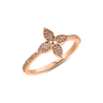 Gold Diamond Flower Ring, Pavé Band, Love Symbol Gift - Görsel 5