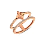 Gold Double Band Diamond Ring: Geometric Star Pavé, Minimalist Jewelry - Görsel 5