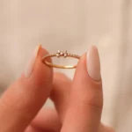 14k Gold Pavé Diamond Ring, Dainty Cluster Promise Ring - Görsel 6