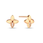 10k 14k Gold Flower Stud Earrings, CZ Accent, Floral Jewelry - Görsel 5
