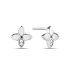 10k 14k Gold Flower Stud Earrings, CZ Accent, Floral Jewelry - Görsel 7