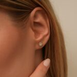 14k Gold Halo CZ Stud Earrings, Elegant Bridal Jewelry - Görsel 4