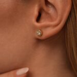 14k Gold Halo CZ Stud Earrings, Elegant Bridal Jewelry