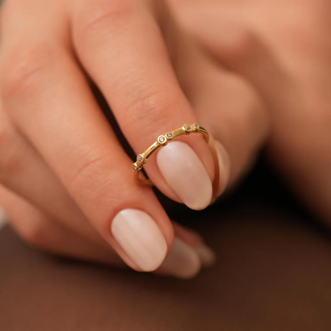 il_1140xN.6933347505_1w3w Gold Bezel Diamond Ring: Constellation Band, Minimalist Jewelry - Görsel 1