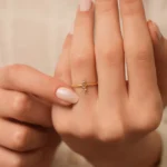 14k Gold Baguette Diamond Ring, Minimalist Stacking Band - Görsel 2