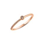 14k Gold Bezel Solitaire Diamond Ring, Pavé Band Stacking Ring - Görsel 5