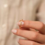 14k Gold Bezel Solitaire Diamond Ring, Pavé Band Stacking Ring - Görsel 4