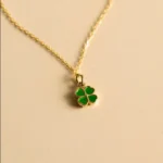 14K Gold Four Leaf Clover Necklace – Green Enamel Lucky Charm - Görsel 2
