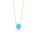 Blue Opal Hamsa Necklace – Dainty Gold Protective Amulet - Görsel 2