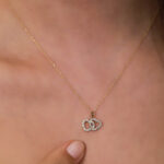 Solid Gold Diamond Double Heart Necklace – Interlocking 10k/14k Gold Pendant - Görsel 3