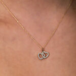 Solid Gold Diamond Double Heart Necklace – Interlocking 10k/14k Gold Pendant - Görsel 2