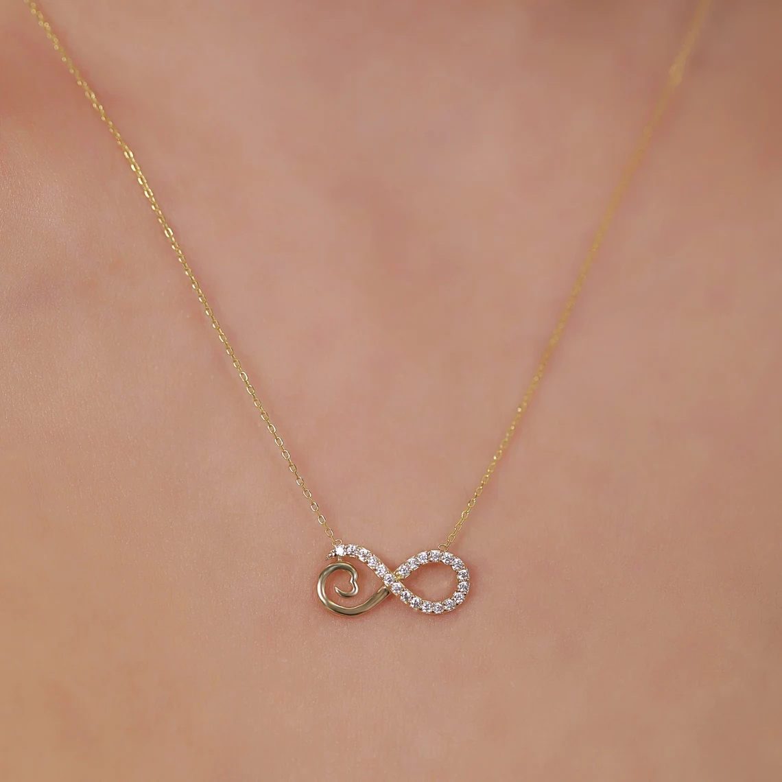 il_1140xN.5517472046_ir2l Diamond Infinity Heart Necklace – Solid Gold Eternal Love Pendant - Görsel 1