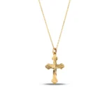 Solid Gold Textured Cross Pendant – 10K or 14K Religious Necklace - Görsel 5