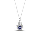 Solid Gold Diamond Hamsa Necklace - 10K 14K Evil Eye Pendant - Görsel 7