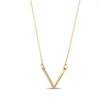 Solid Gold Diamond V Necklace – 10k/14k Chevron Pendant, Fine Layering Jewelry - Görsel 5