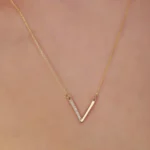 Solid Gold Diamond V Necklace – 10k/14k Chevron Pendant, Fine Layering Jewelry